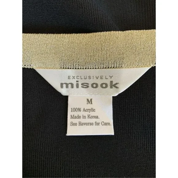 Misook Open Knit Gold Trim Cardigan Black Size M - Picture 6 of 12
